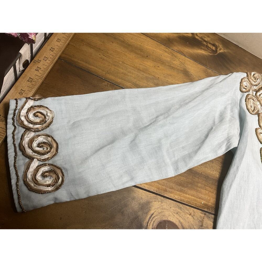 Barbara Gerwit Blue Linen Embroidery Tunic Top Blouse Cover Up Medium - Picture 4 of 14